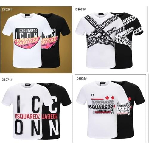 DSQUARED2 Men And Women Printed Letters Round Neck Short-Sleeved Street Hip-Hop Pure Cotton Authentic T-Shirt DSQ2 Short-Sleeved