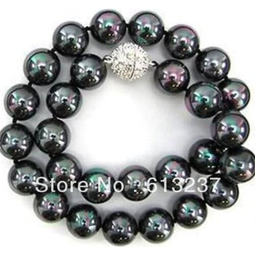Natural black 10mm round pearl shell chains necklace wholesale price hot sale elegant women jewelry 18inch MY4542
