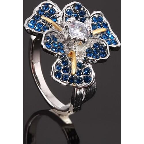 Delicate Iris Flower Wedding Engagement Rings For Women Elegant Luxury Pave Zircon Ring Cocktail Party Promise Jewelry