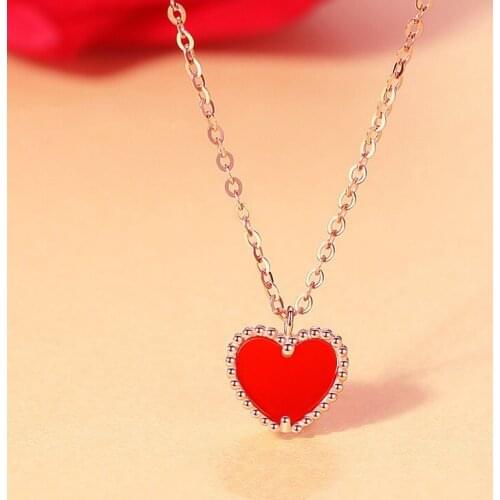 New Romantic Heart Pendant Necklace With Dainty Red CZ Rose Golden Jewelry For Women Promise Wedding Charm Valentines Day Gifts