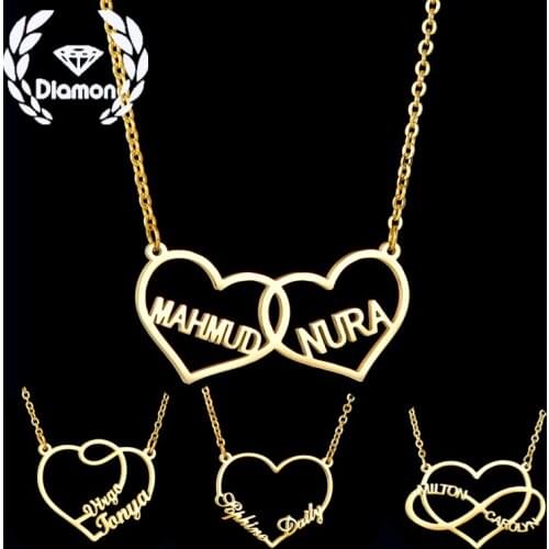 Diamon New Custom Letter Necklace Personalized Jewelry Chain Pendant Name Heart for Double Women Anniversaries Christmas Gifts
