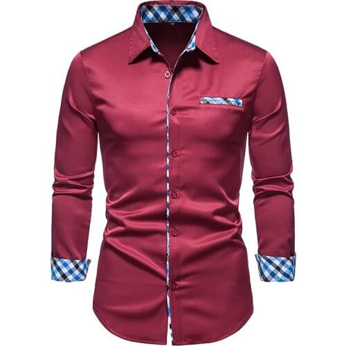 PARKLEES Mens Plaid Patchwork Slim Fit Dress Shirt Long Sleeve Office Business Classic Shirts for Men Casual Wedding Party Tops