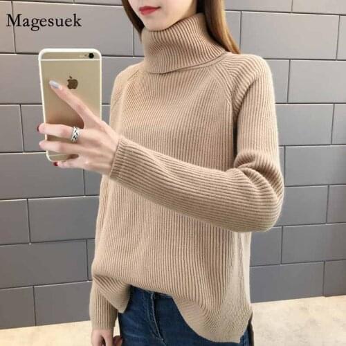 Korean Style Pullover Knitted Bottoming Stripe Knitted Jumper Sweaters Fashion Women Turtleneck 2020 New Winter Sweaters 11727