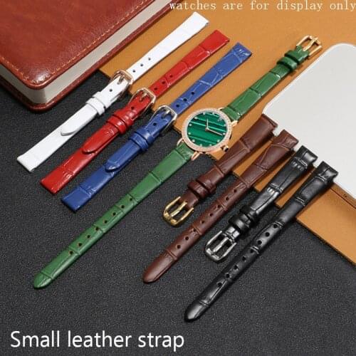 Small Size Genuine Leather Strap Black Red Green Replacement Tissot Dw Ck Ladys Cow Leather Watch Chain 6mm 8mm 10mm