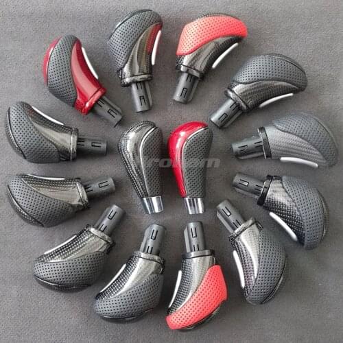 Carbon Fiber Gear Shift Knob Perforated Leather Gear Head Handball For Hyundai Veloster Elantra Santa Fe Sonata 9 2014-2018