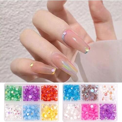 Mermaid Manicure Nail Crystal Beads Mix Size 3D AB Nail Rhinestones Candy Colors DIY Decoration 6 Boxes/Set Flatback Stones