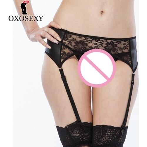 Xxxl 6xl Plus Size Faux Leather Sexy Garter Belt Women Suspender Sheer Transparent lace Thong Lingerie Garters For Stockings 539