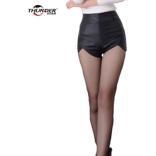 THUNDER STAR New Fashion Summer Autumn Womens Sexy PU High Waist Shorts Vintage Slim Slit High quality Leather Shorts 800253