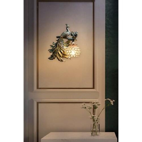 Modern Retro Peacock Wall Lights Corridor Aisle Lighting Indoor Decorate Wall Lamp Living Room Bedroom Bedside Resin Wall Sconce