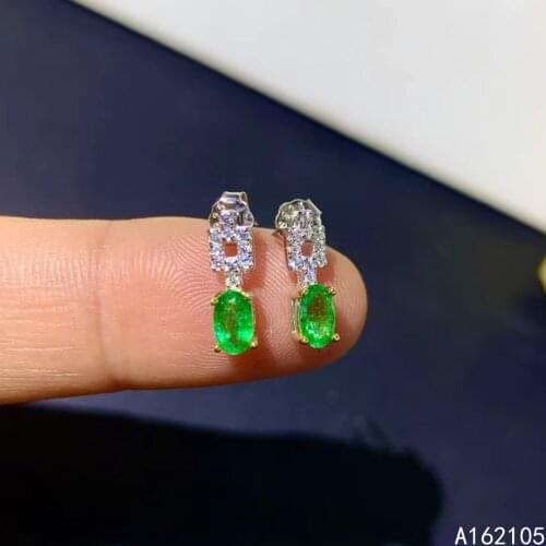 Fine jewelry 925 pure silver Chinese style natural emerald girl luxury fashion noble oval gem earrings ear stud support detectio