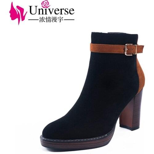 Super High Heel Kid Suede Upper Material Size 34-41 Ankle Boots Zip Universe Women Winter Boots Mixed Color Shoe H192