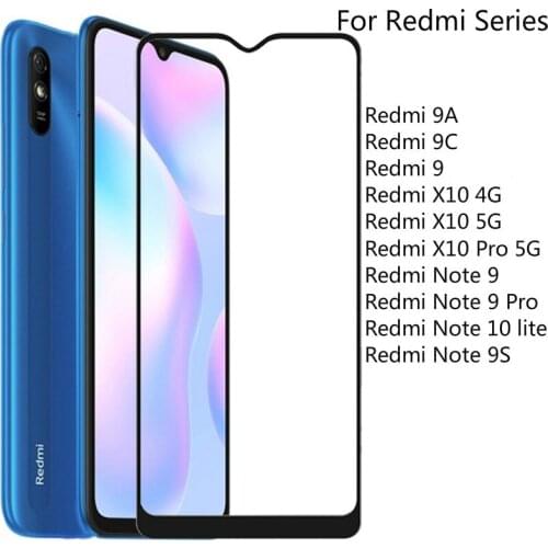2PCS Tempered Glass Case for Xiaomi Redmi Note 9 9S X10 Pro 4G 5G Screen Protector Full Cover For Redmi 9 9A 9C Protective Film
