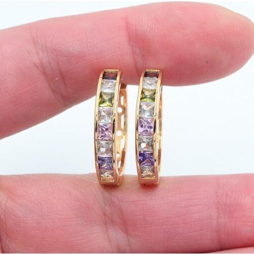 Gold Color Women Classic Colorful Cubic Zirconia CZ Huggie Hoop Earrings Jewelry