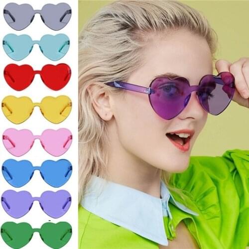 Sunglasses Ins Cute Love Heart Shaped Women Rimless Frame Tint Clear Lens Colorful Sunglasses Red Pink Yellow Shades