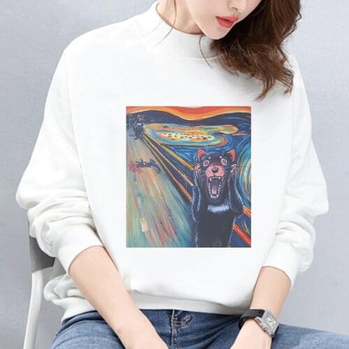 Funny Oil Painting Women Sweatshirts Tops Fall Clothing Graphic Pullover Bluza Damska Hoodie Long Sleeve Lady Streetwear