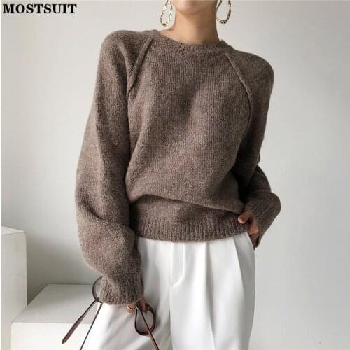 Casual Solid Knitted Sweater Tops Women 2021 Fall Winter Full Sleeve O-neck Pullover Warm Loose Female Jumpers Knitwear Femme