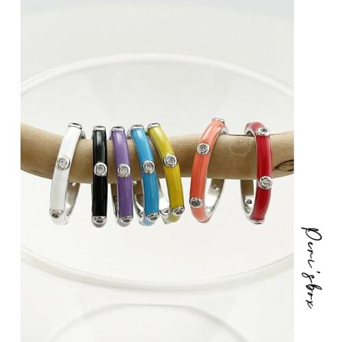 PerisBox Colorful Slim Enamel Ring With Sparkly Cubic Zircon Stone For Women Simple Candy Color Summer Enamel Circle Rings Gift