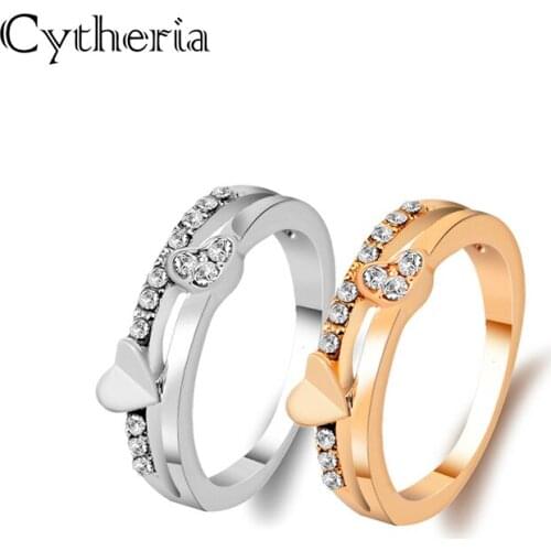 Crystal heart rings for women Knuckle fold heart Rings birthday Gift lover Ring for wife statement finger wear