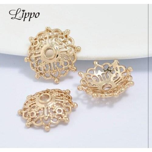 20pcs 15mm filigree jewelry findings bead cap 24k gold plated copper big beads caps