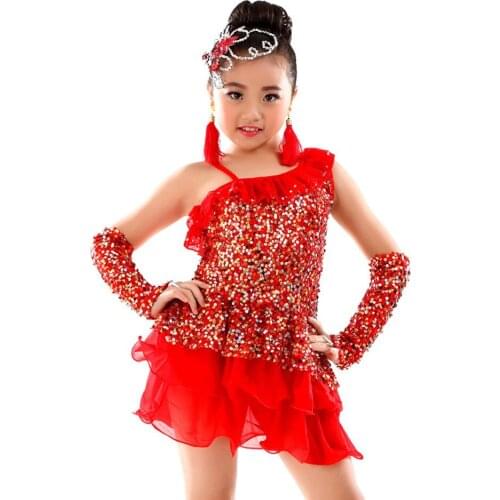 2021 New BQ008 Sequins Lotus Design Kids Latin Dance Dress Children Girls Dancing Clothes Salsa Costume Ballroom Tango Dresses