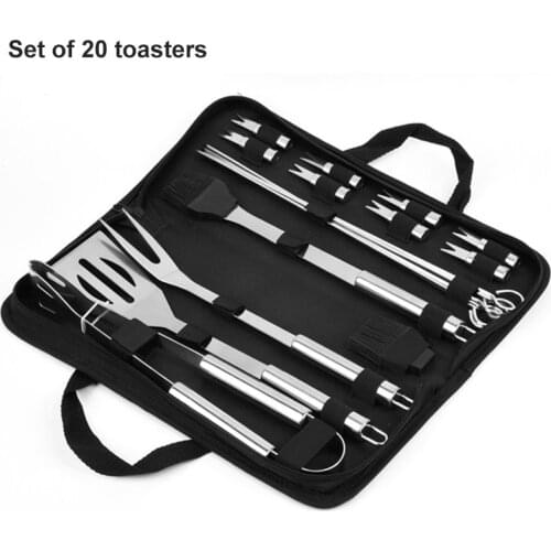 3/7/20Pcs Portable BBQ Tools Set Stainless Steel Fork Tong Brush Skewers Barbecue Grilling Utensil Outdoor Camping Cooking Tools