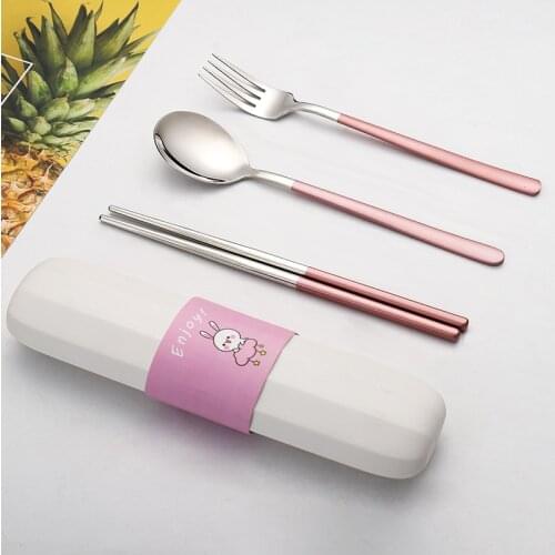 304 Stainless Steel Tableware Rectangle Lunch Dinner Set Portable School Travel Camping Gadgets Chopsticks Spoon Fork Set Box