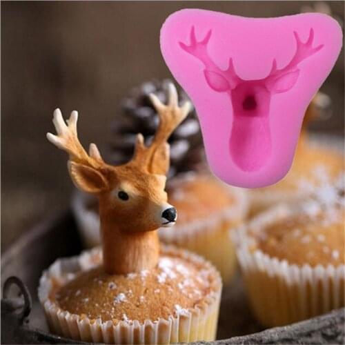 3D Reindeer Head Mold Christmas Deer Fondant Cake Silicone Moulds Soap Cupcake Baking Decorating Tools Chocolate Moulds Tool