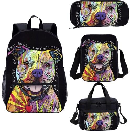 4 Pcs School Bag Set Colorful Bulldog Pattern Children Bag Backpack Teenager Kids Back Bag Satchel Bag Back to School Best Gift