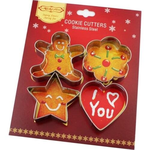4Pcs Set Stainless Steel Cookie Cutters Gingerbread Man/Plum/Pentagram/Heart Shaped Biscuit Mold Christmas Easter Cake Tools
