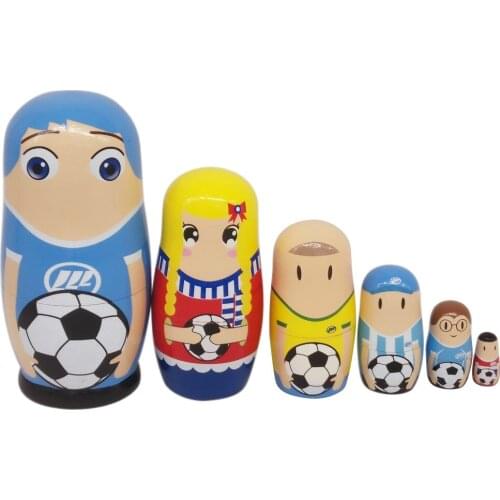 MagiDeal 6pcs Cute Football Player Matryoshka Wooden Russian Nesting Dolls For Kids Children Playing Doll