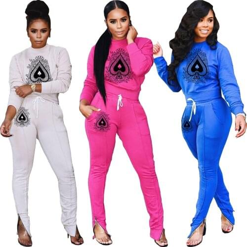 8CQ059 Autumn Winter Women Outdoor Casual Sports Cartoon Print Pleated Two Piece Set Top and Pants Tracksuit Sweatsuit Outfits