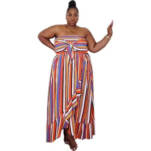 African Long Maxi Dress Womens Stripe Slash Neck Off The Shoulder Backless Daily Evening Party Dress African Dresses For Women