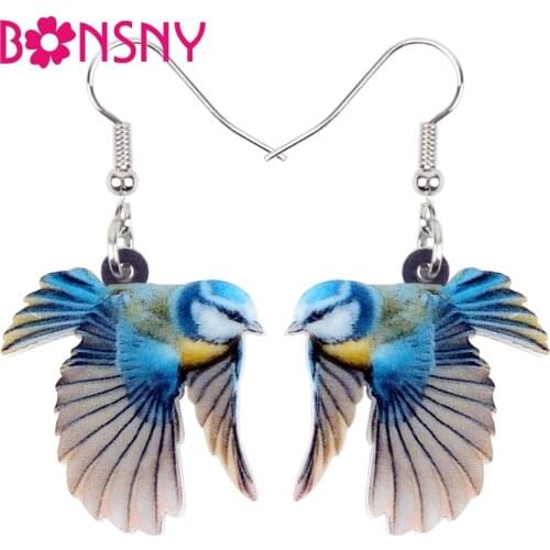 Bonsny Acrylic Lovely Blue Tit Bird Earrings Big Long Dangle Drop Fashion Jewelry For Women Girls Teens Kids Animal Charms Gift