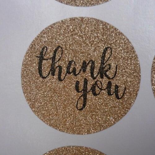 Rose Gold Thank You Glitter Sticker with customized texts or logo sticker