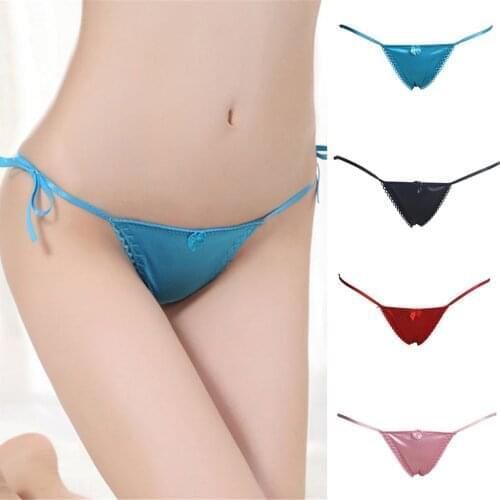 Side Tie Bandage Panties Women Sexy G-String Spandex Soft Lingerie Low Rise Thong Comfortable Female Underwear Solid Briefs