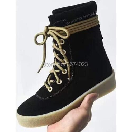 Qianruiti Super Star Kanye Military Ankle Boots Men Platform Thick Flats Crepe Army Boots Lace Up Casual Shoes Bottes Homme