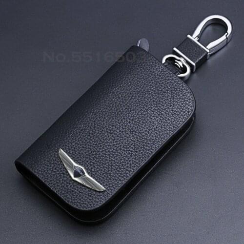 Leather Car Key Case For Hyundai Genesis L110 G80 GV80 2021 New With Logo Key Cover Keychain Key Protector Car Accessories