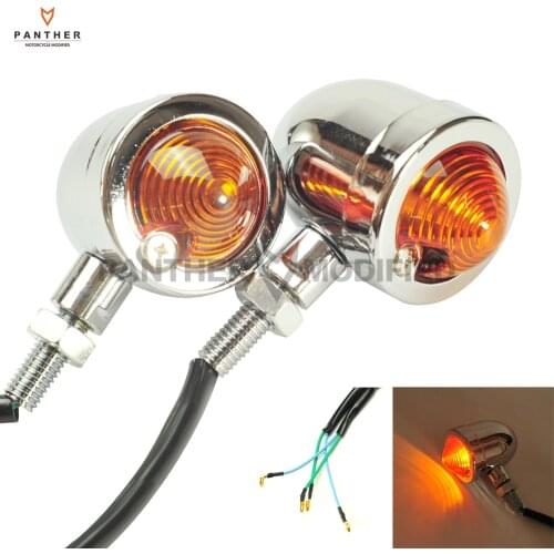 Panhead Chrome Motorcycle Turn Signal Lights Orange Lens WINKER COMP Case for Harley Cruiser Chopper Custom Bobber