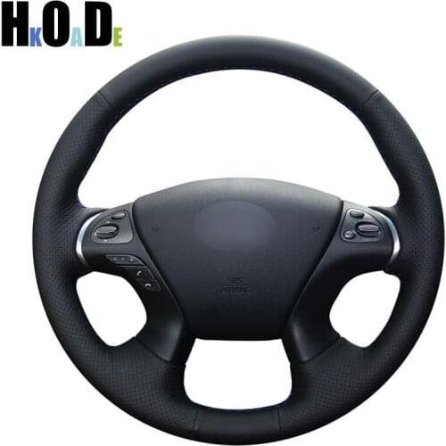 Black Artificial Leather Hand-stitched Car Steering Wheel Cover for Infiniti JX35 2013 M M25 M35 M37 M56 Q70 QX60 Nissan