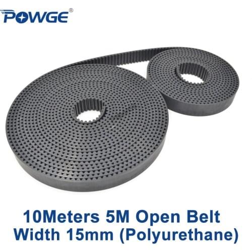 POWGE 10Meters PU Black HTD 5M Open Synchronous belt 5M-15mm Width 15mm Polyurethane steel Arc Tooth HTD5M Timing Belt pulley