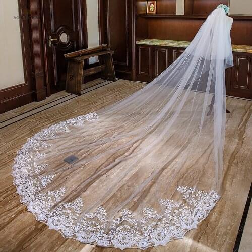 Ivory Wedding Veils Long Cathedral Length Appliques 2T Bridal Veils with Comb Wedding Veil 3*4 meters