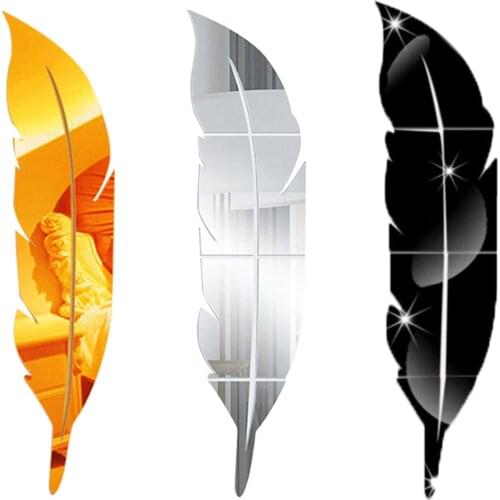 DIY Feather Plume 3D Mirror Wall Sticker for Living Room Art Home Decor Vinyl Decal Acrylic Sticker Mural Wall Decor Wallpaper