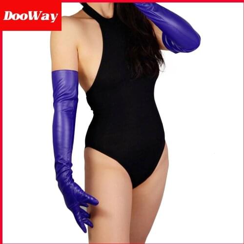 DooWay Womens Opera Long Evening Dress Gloves Faux Lambskin Leather Purple 24-inches
