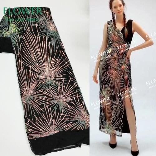 Fireworks Deisgn Magic Sequined Embroidered Mesh Net Lace Elastic Tulle Net Laces Wedding Prom Dresses Sewing Sequins Material