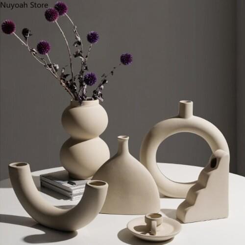 Geometric Ceramic Vase Creative Living Room Mini Ornaments Flower Arrangement Dried Flower Accessories Nordic Decoration Home