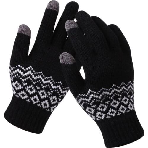Unisex Cashmere Jacquard Warm Gloves Ladies Knitted Touch Screen Gloves For Men Women Full Finger Wool Knitting Winter Mittens