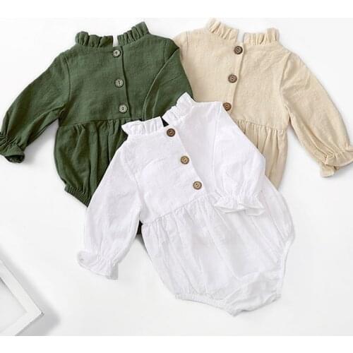 Korean Style Spring Autumn Baby Girls Clothes Cotton Linen Infant Baby Girls Jumpsuit Newborn Baby Girl Long Sleeve Bodysuits