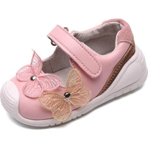 Genuine Leather Baby shoes Kick-proof Toddler Baby girls sneakers beautiful butterfly Non-slip Fashion Baby casual shoes 12M