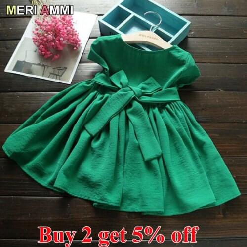 MERI AMMI Children Girl Clothing Short Sleeve Dressing Red Green Dresses For 2-11 Year Girl,J594
