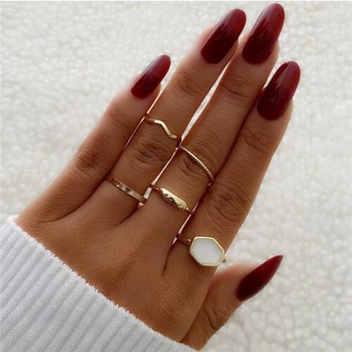 Fashion Jewelry Rings Set Minimalist Geometric Round Wave Finger Rings for Women Gold Color Knuckle Ring 2021 Anillos Mujer